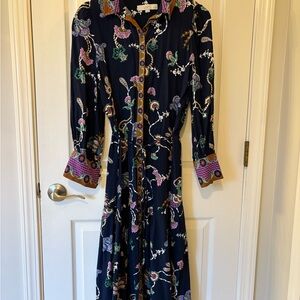 LOFT Navy Dress with Multicolor Floral Design